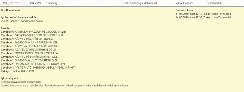 “Bank of Baku” Zülfiyyə Xanbabayevanı evindən çıxarır - FOTO