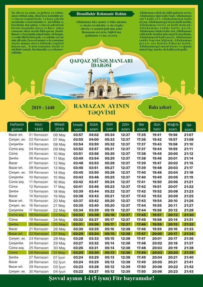Ramazanın 21-ci günü: dua, imsak və iftar vaxtı 