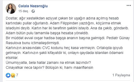 Xəstə uşaq üçün yığılan pullar OĞURLANDI