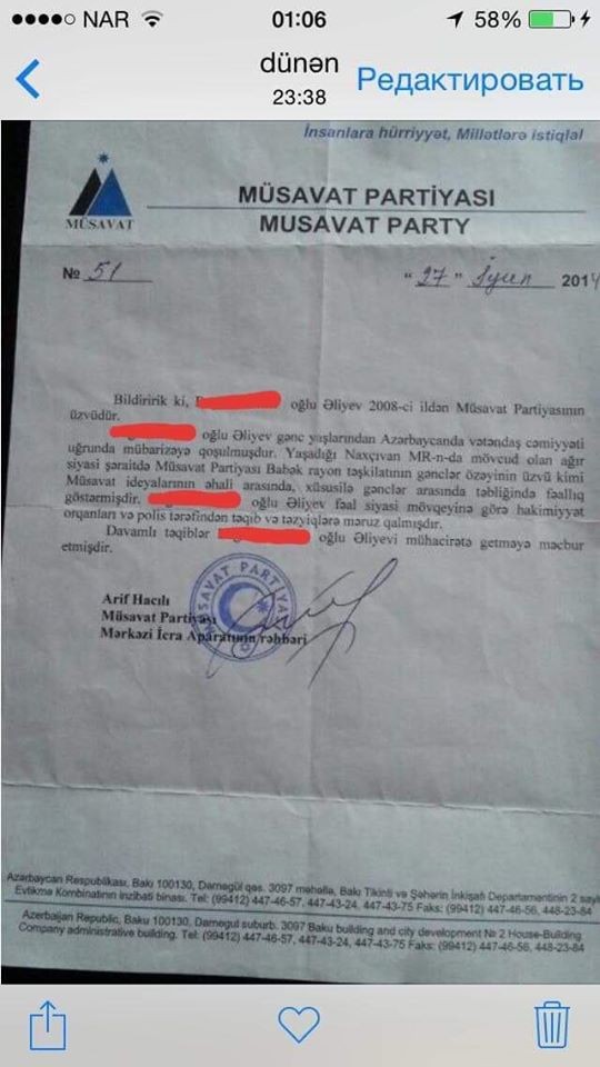 Müsavat Partiyasının verdiyi saxta arayış yayıldı - SƏNƏD
