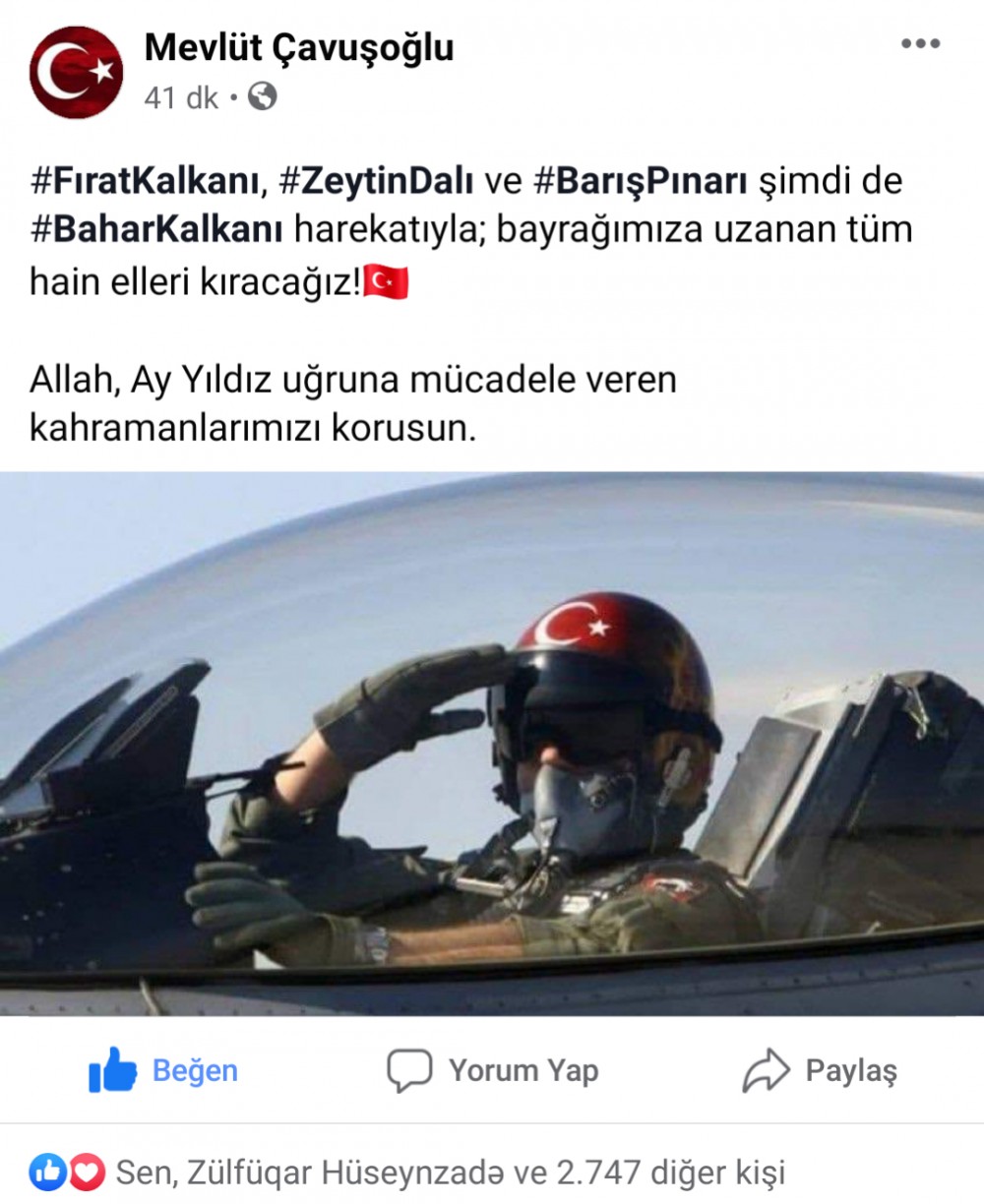 Bayrağımıza uzanan bütün əlləri qıracağıq! - Çavuşoğludan paylaşım