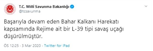 Türkiyə İdlibdə Suriya rejiminə məxsus daha bir qırıcını vurdu - RƏSMİ