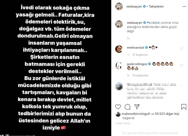 Seda Sayan sosial şəbəkədə koronavirusla bağlı çağırış etdi