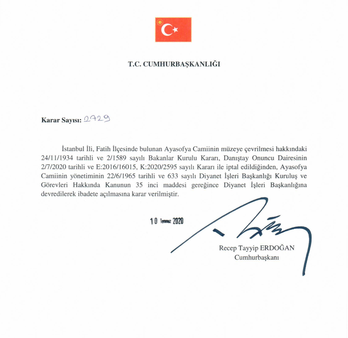 Ayasofya 86 ildən sonra ibadətə açıldı - QƏRAR