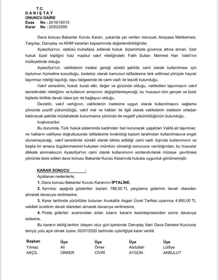 Ayasofya 86 ildən sonra ibadətə açıldı - QƏRAR