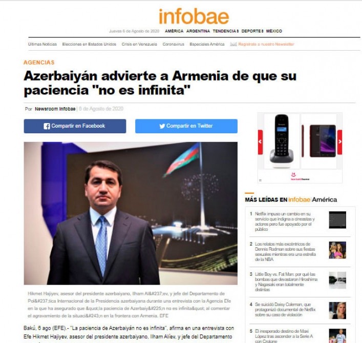 Hikmət Hacıyevin müsahibəsi dünya mətbuatında 
