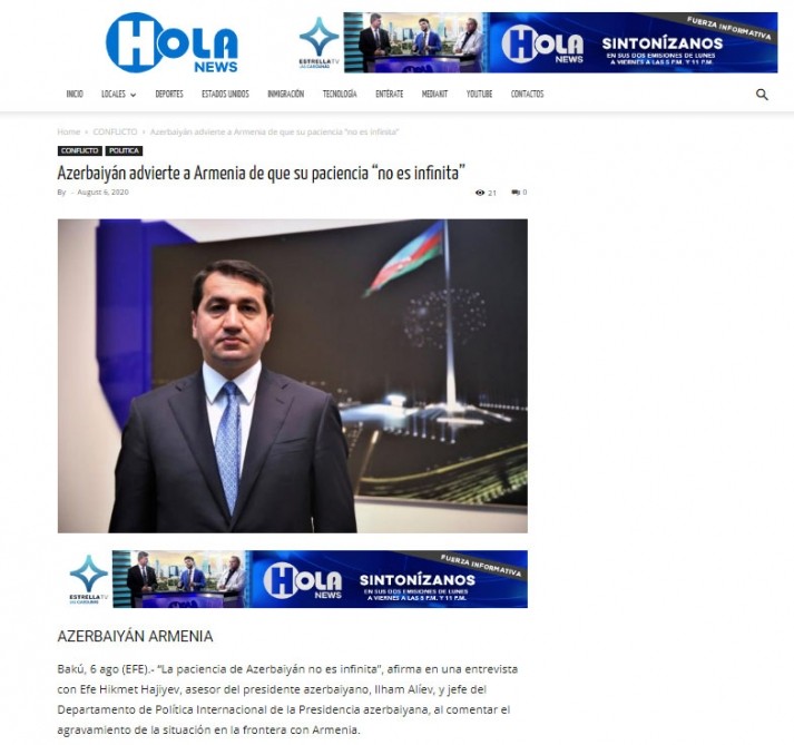 Hikmət Hacıyevin müsahibəsi dünya mətbuatında 