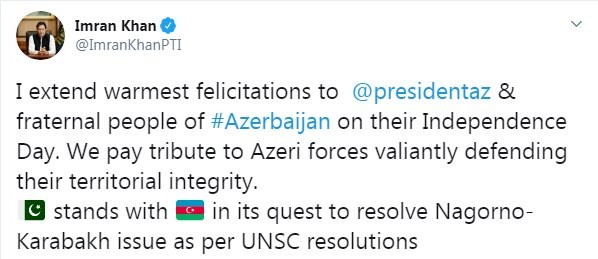 Pakistan Baş Nazirindən Müstəqillik Günümüzlə bağlı paylaşım 