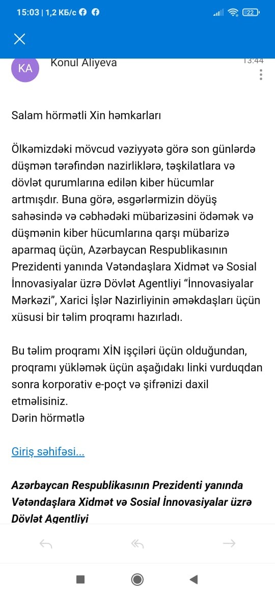Nazirlikdən XƏBƏRDARLIQ - “fişinq” hücumu təhlükəsi var
