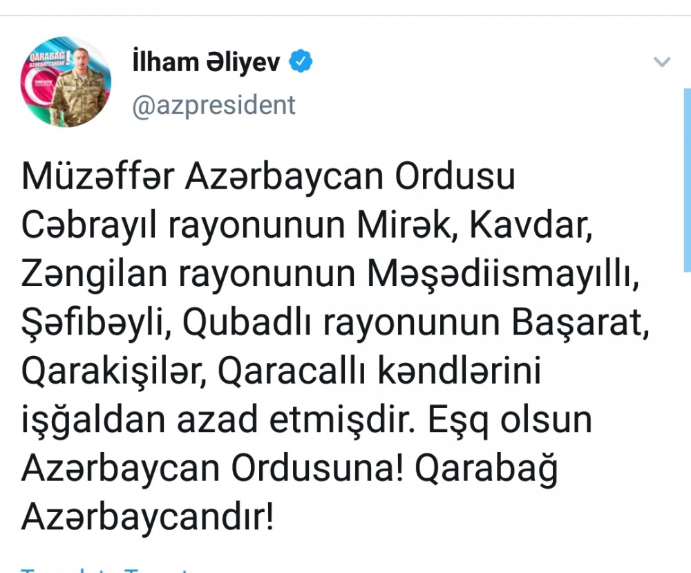 Bu kəndlər də işğaldan azad olundu - Prezident AÇIQLADI