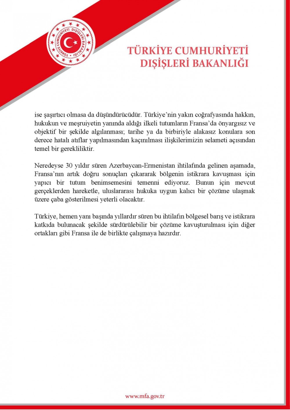 Türkiyə XİN Fransa Senatının qərarını qınadı