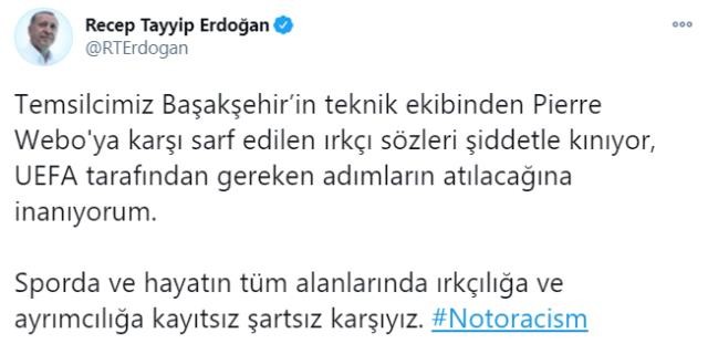 Ərdoğan “Başakşəhər”in məşqçisinin irqçiliyə məruz qalmasını qınadı - FOTO