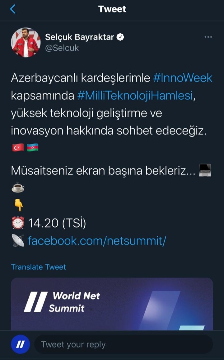 “World Net Summit” beynəlxalq onlayn konfransında Selcuk Bayraktar çıxış edəcək 