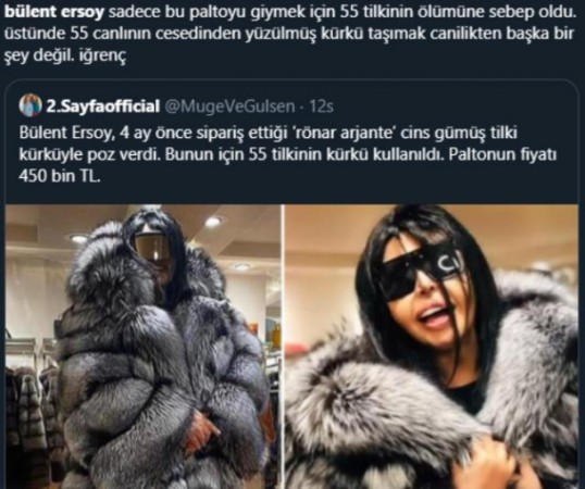 Bülənt Ərsoyun 55 tülkünün dərisindən hazırlanan xəzi tənqid olundu - FOTO