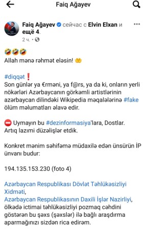 Faiq Ağayevdən ölüm xəbərinə REAKSİYA - "Allah mənə rəhmət etsin!"