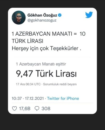 Türk müğənni lirəni manatla müqayisə etdi - FOTO