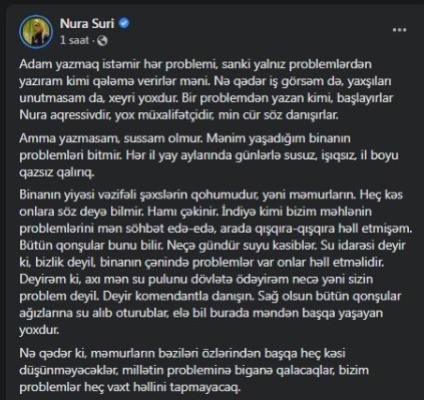 "Binanın yiyəsi məmurların qohumudur" - Müğənni şikayətləndi