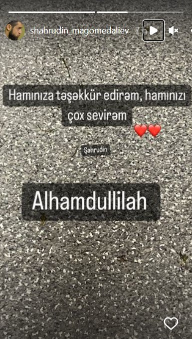 "Hamınıza təşəkkür edirəm" - Şahruddin Məmmədəliyev