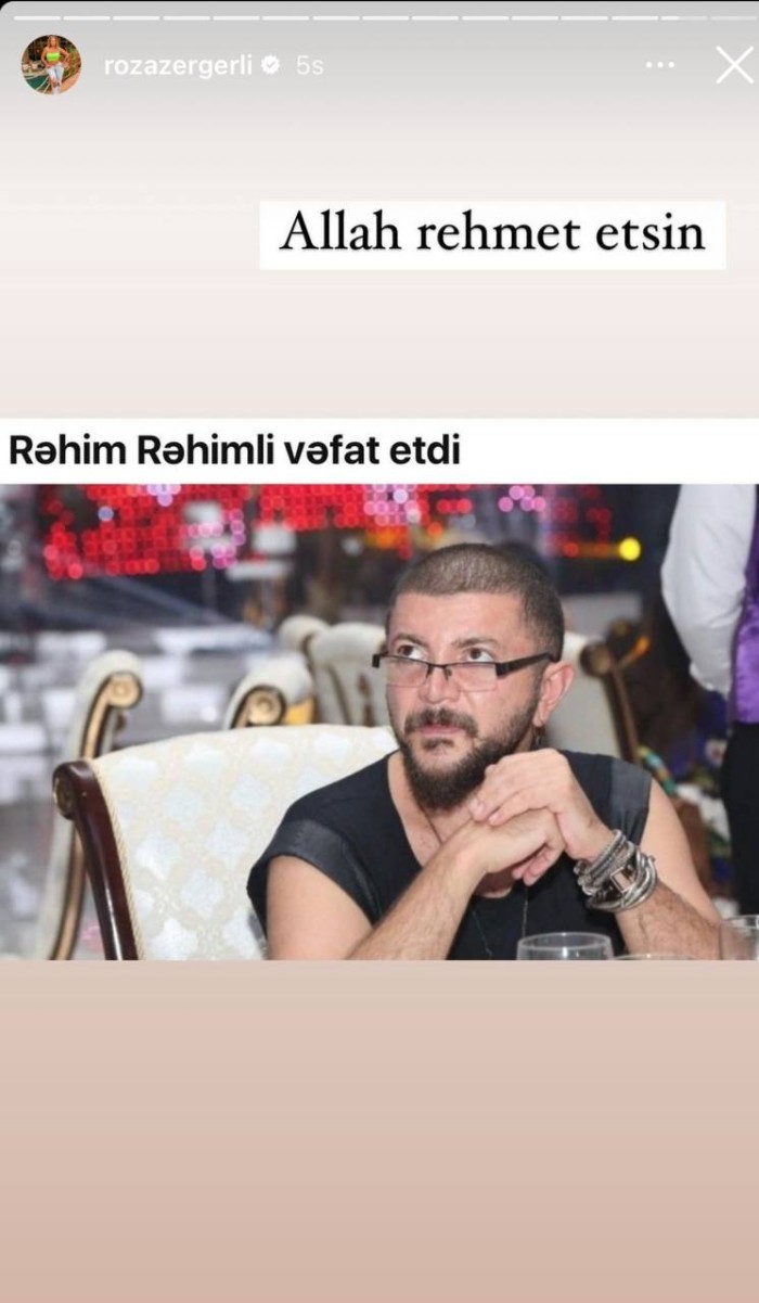 Roza Zərgərli küsülü olduğu Rəhimlə bağlı paylaşım etdi