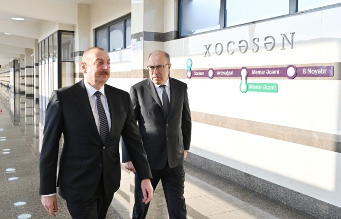 İlham Əliyev "Xocəsən" stansiyasının açılışında - FOTOLAR (YENİLƏNİB)