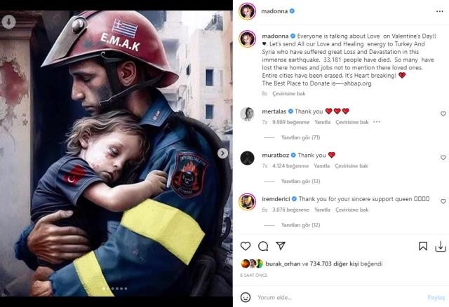 Madonna Türkiyə və Suriyaya dəstək oldu