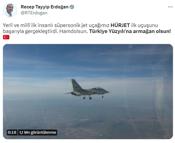 Türkiyədə “Hürjet” hərbi təyyarəsi ilk uçuşunu edib
