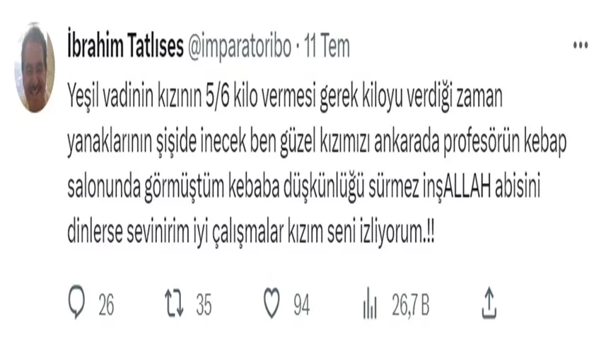 Tatlısesin 13 yaşlı aktrisaya yazdığı sözlər sərt qarşılandı
