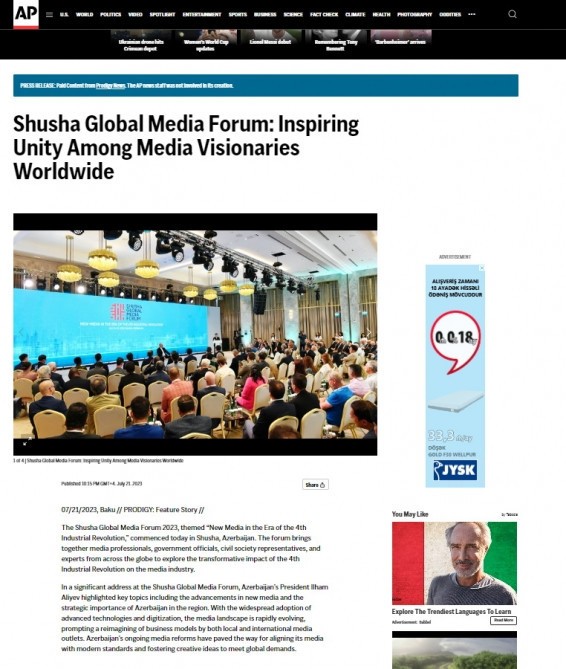 Prezidentin Şuşa Qlobal Media Forumundakı çıxışı dünya mediasında - FOTOLAR