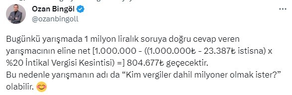 1 milyon qazanan oyunçudan nə qədər vergi tutulacaq? 