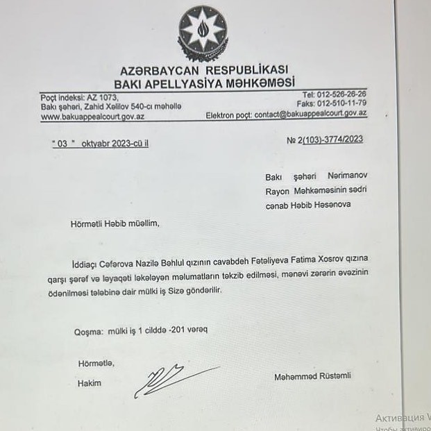 Nazilə Səfərli Fatiməyə qarşı məhkəməni uddu (FOTO)