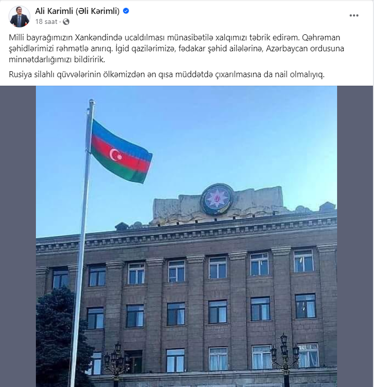 Əli Kərimlinin Xankəndi ilə bağlı bu paylaşımı tənqid olundu - FOTO