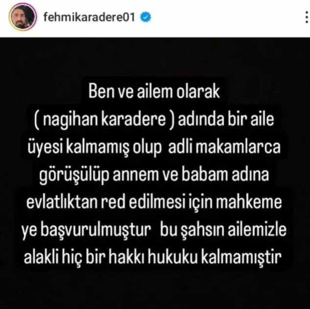 Nagihan Karadere övladlıqdan rədd edildi
