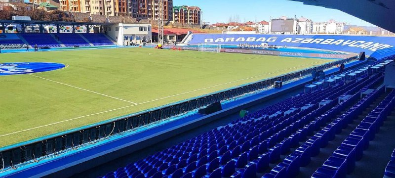 Xankəndi stadionu işıqlandırıldı, lövhələr quraşdırıldı - FOTOLAR