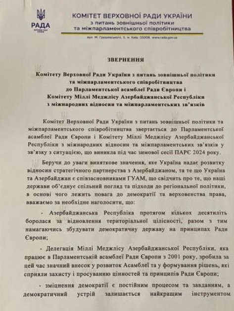 Ukrayna AŞPA-nı Bakı ilə barışığa ÇAĞIRDI