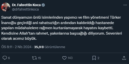 Türker İnanoğlu dünyasını dəyişdi