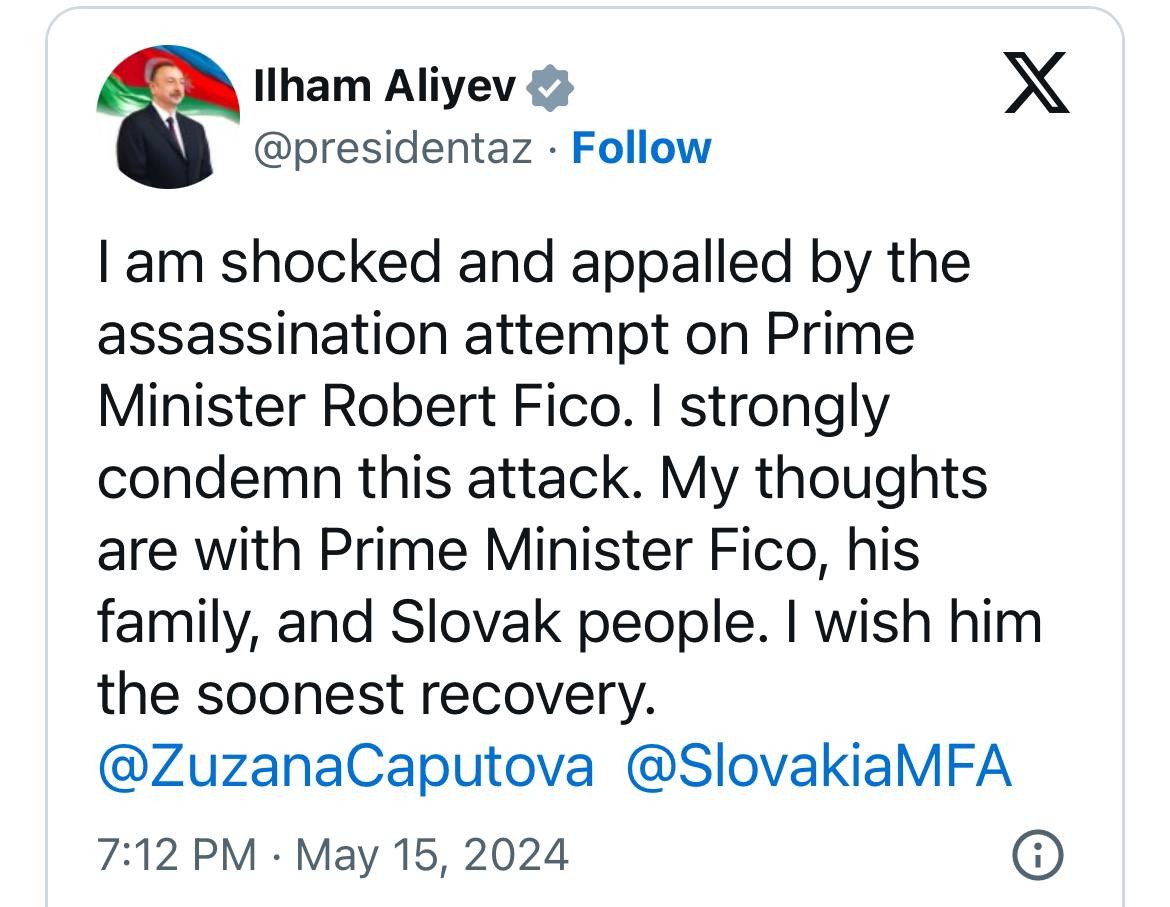 İlham Əliyev Slovakiyanın Baş nazirinə qarşı sui-qəsdlə bağlı paylaşım etdi