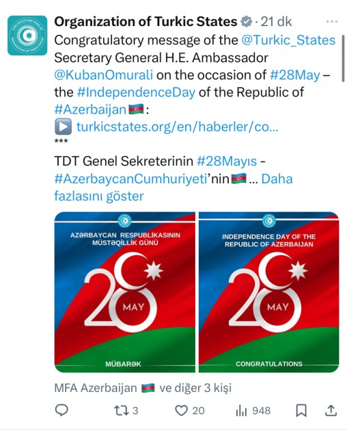 Türk Dövlətləri Təşkilatı Azərbaycanı təbrik ETDİ