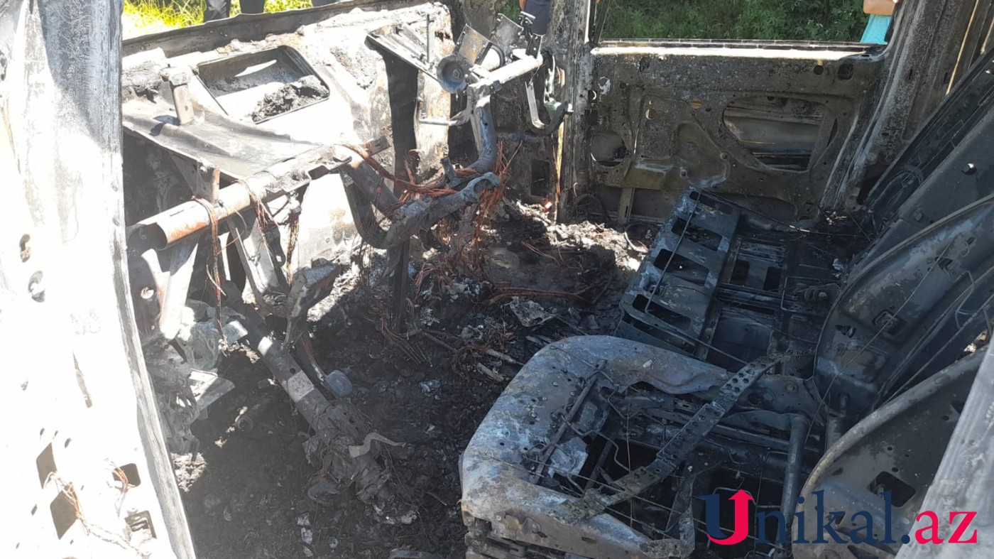 Qaxda mikroavtobus yandı - FOTOLAR