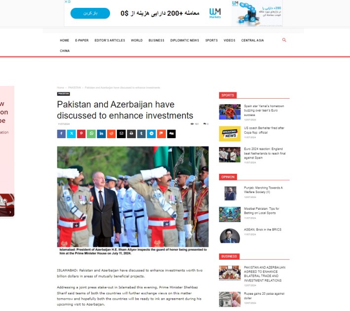 İlham Əliyevin Pakistana səfəri dünya mediasının DİQQƏTİNDƏ