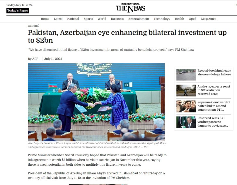 İlham Əliyevin Pakistana səfəri dünya mediasının DİQQƏTİNDƏ