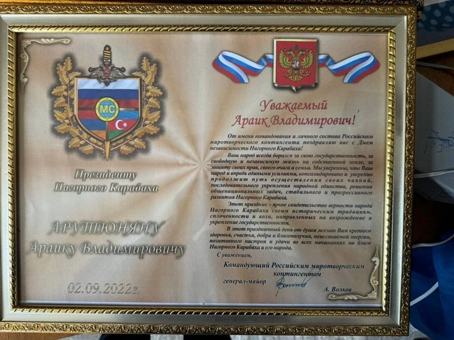 Rusiyasayağı sülhməramlılıq: General Volkov Arayik Arutyunyana nə yazıb?