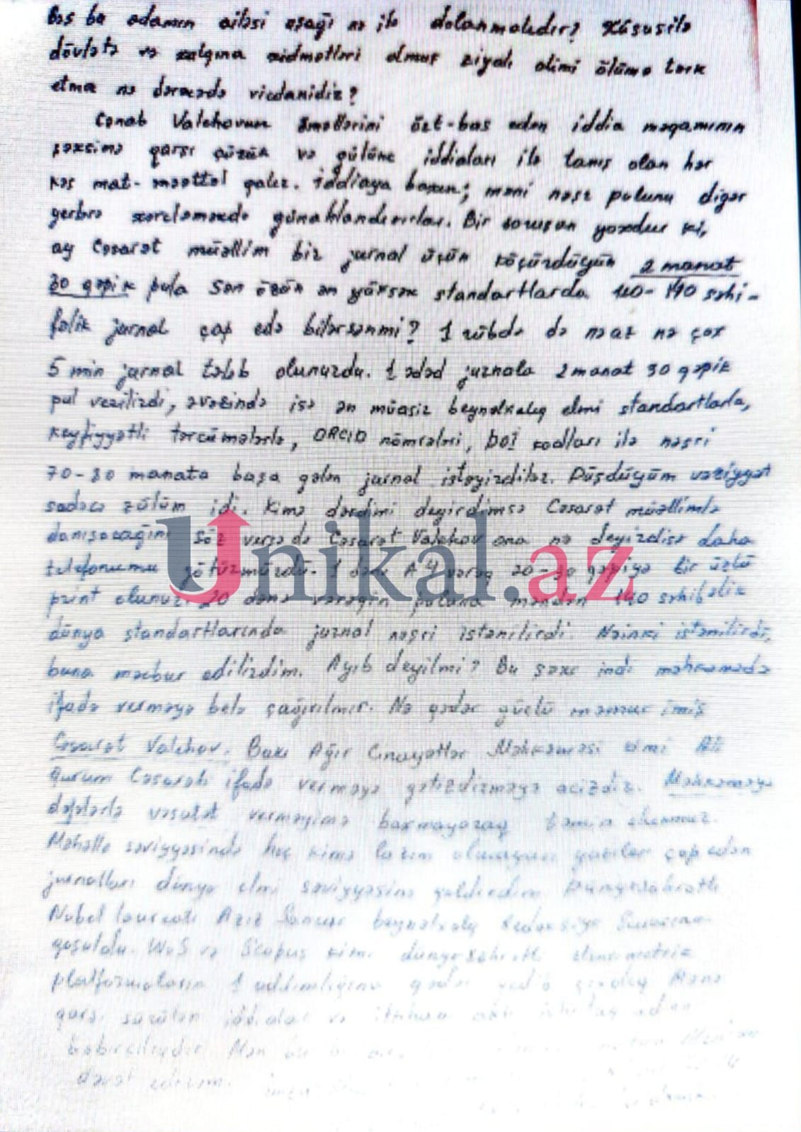"Cəsarət Valehovun qanunsuz əməllərinə görə özüm və yoldaşım dəfələrlə intihara cəhd etmişik" - Sabiq baş redaktor təcridxanadan yazır