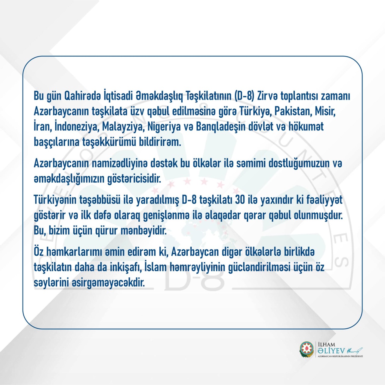 İlham Əliyev bu ölkələrin rəhbərlərinə təşəkkür etdi - FOTO