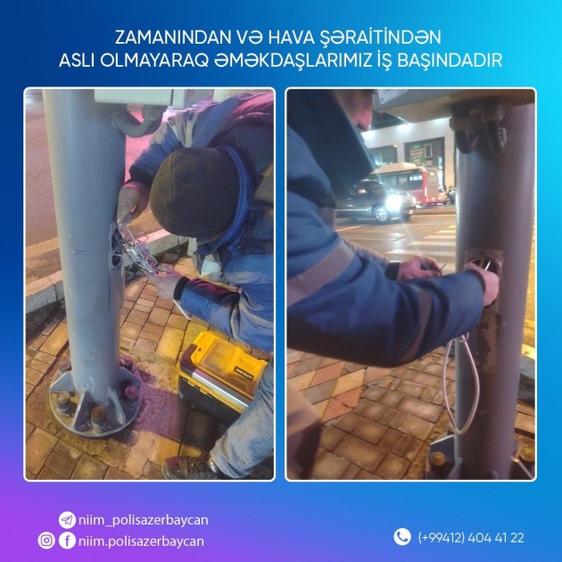 Bakıda 5 svetofor dirəyinə zərər dəyib - FOTOLAR
