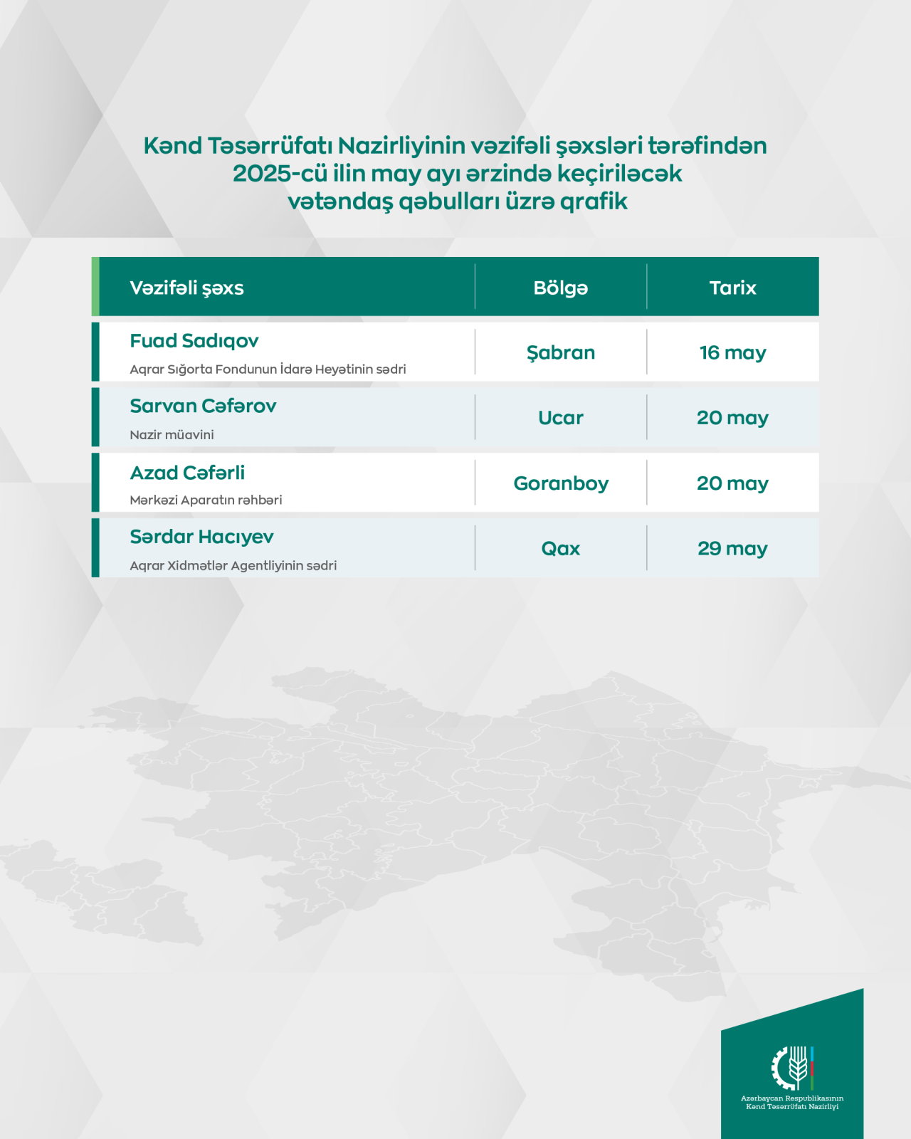 KTN-nin vəzifəli şəxslərinin vətəndaşlarla görüş qrafiki təsdiqlənib - FOTO