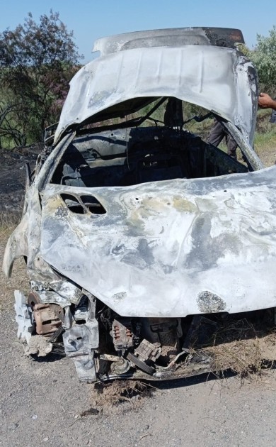 İmişlidə qəzaya uğrayan avtomobil yandı - FOTOLAR