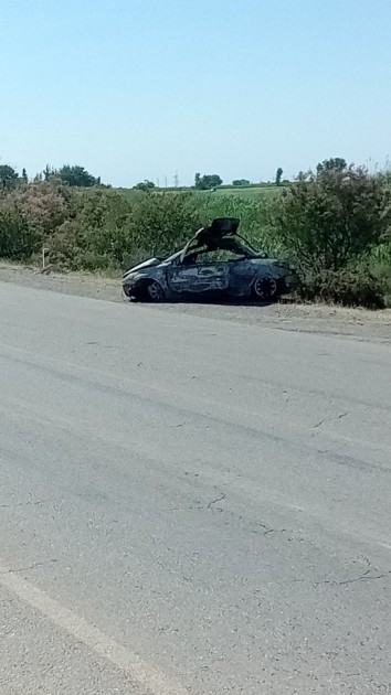 İmişlidə qəzaya uğrayan avtomobil yandı - FOTOLAR