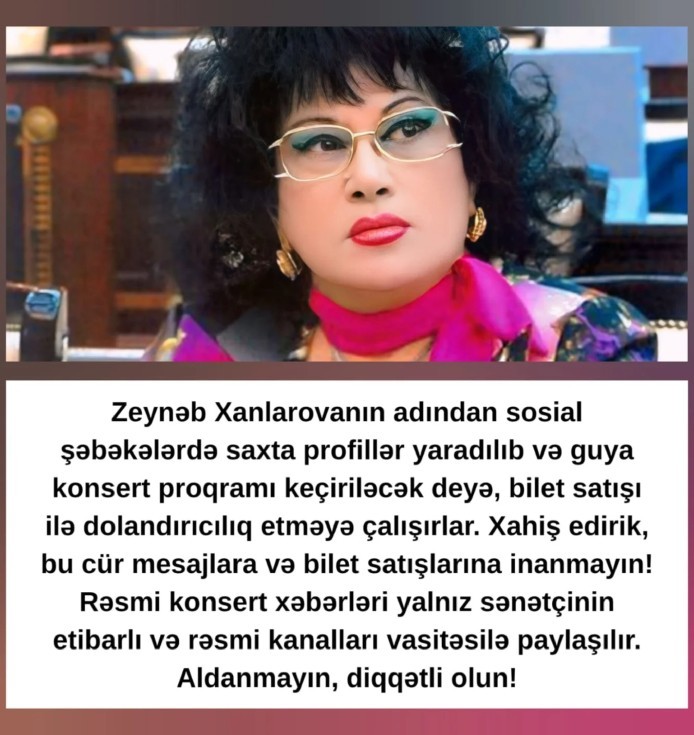 Zeynəb Xanlarovanın adından dələduzluq - FOTO