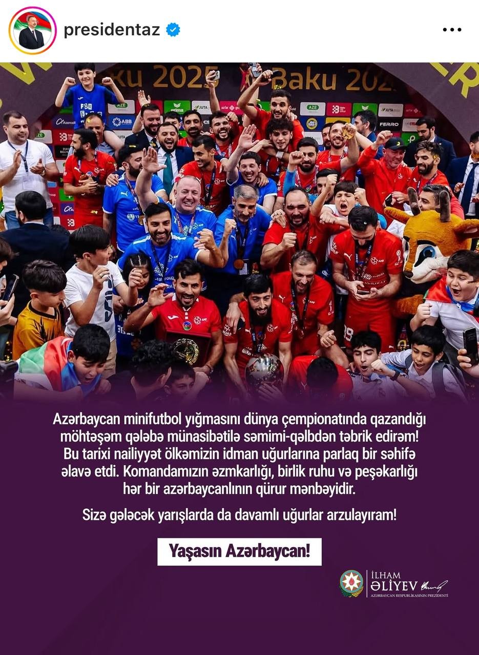 İlham Əliyevdən millimizlə bağlı paylaşım - FOTO