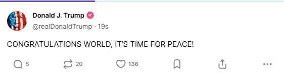 "Təbrik edirəm, dünya, artıq sülh vaxtıdır" - Tramp (FOTO)